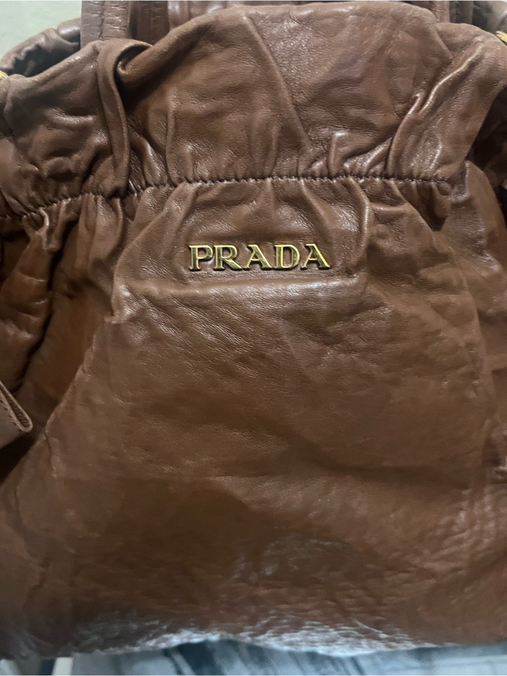 Prada Brown Leather Shoulder Bag with Gold Logo - Picture 2 of 13